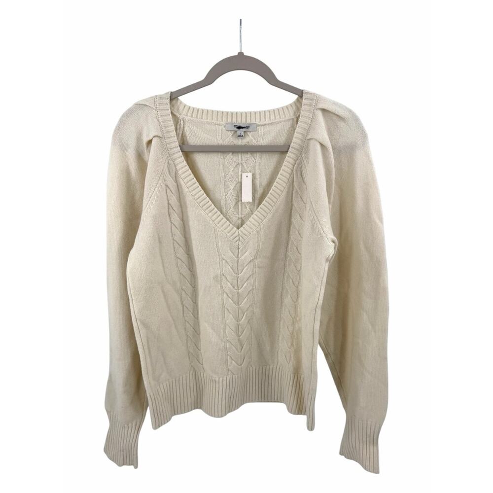 Madewell V-Neck Pullover Sweater in Merino Wool in cream Size L - Picture 2 of 7